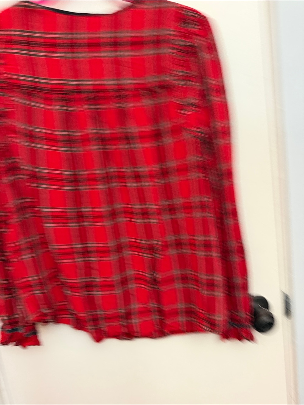 LOFT Red and Black Plaid V-Neck Long Sleeve Blouse - Picture 6 of 9